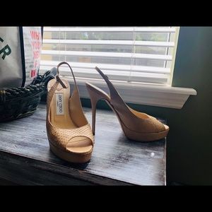 Jimmy Choo Nude color snakeskin peep toe pump